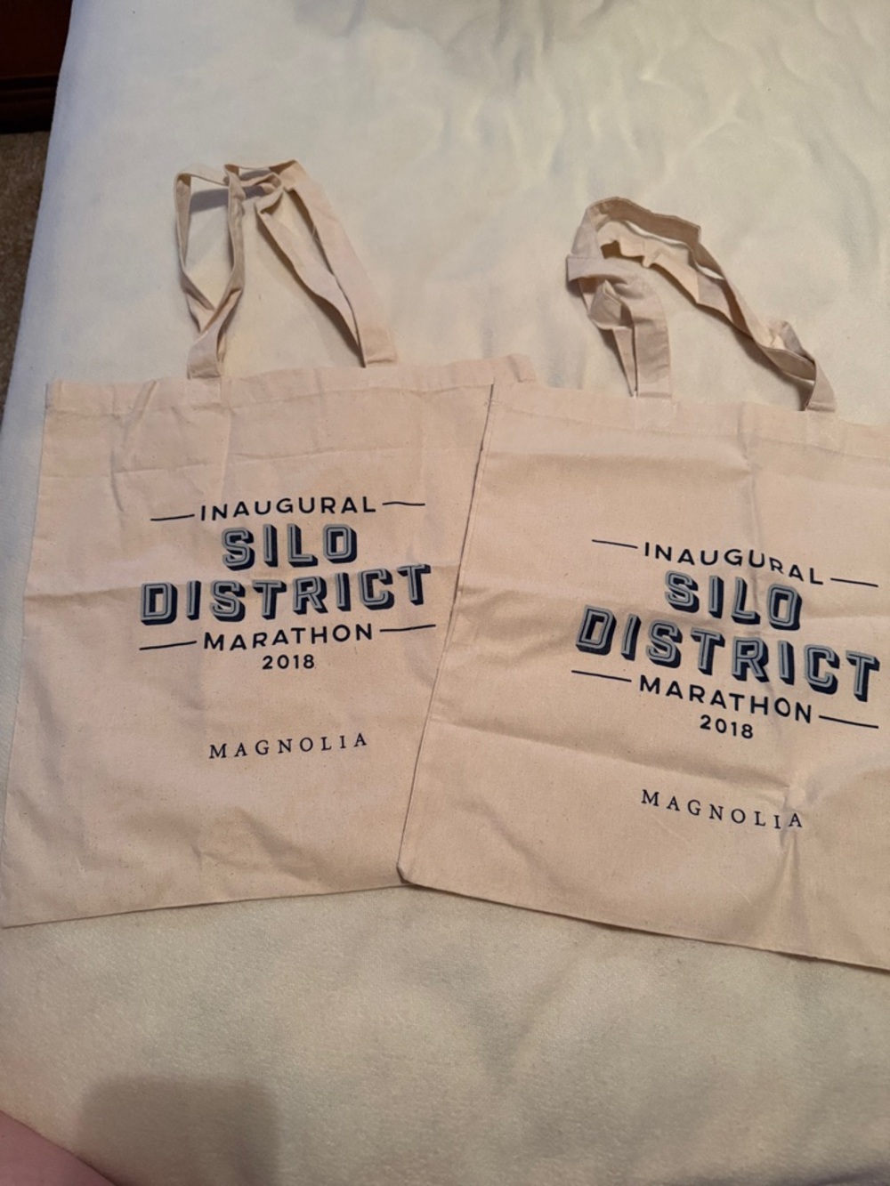 Qty 2 - Canvas Tote with Navy “2018 Silo District  Marathon” Logo